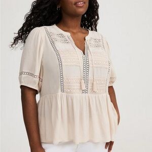Torrid Cream Lace Detail Blouse